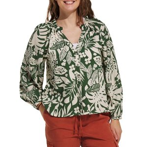 Women's DRESS FORUM Sweet Summer Long Sleeve Blouse Large Ibiza Palm