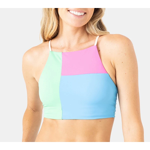 Women's Roxy Colorblock High Neck Swim Bikini Top Juniors Medium Multi