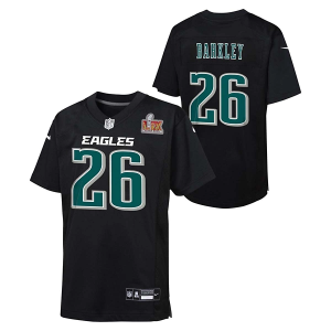 Philadelphia Eagles Saquon Barkley #26 Nike Super Bowl LIX Patch Kids' Jersey XLarge Black