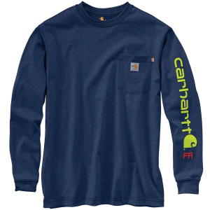 Men's Carhartt Flame Resistant Signature Logo Long Sleeve T-Shirt XLarge Tall Dark Blue Heather