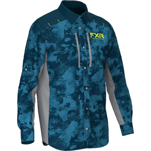 Men's FXR Cast Performance UPF Long Sleeve Button Up Shirt Small Slate Camo/Slate