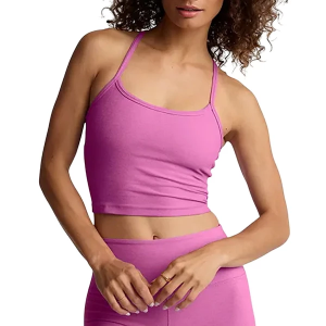 Women's Beyond Yoga Spacedye Crop Sports Bra Scoop Neck Tank Top Medium Sunset Violet Heather
