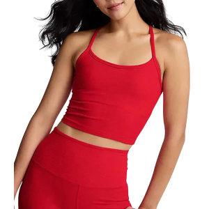 Women's Beyond Yoga Spacedye Crop Sports Bra Scoop Neck Tank Top XSmall Candy Apple Red Heather