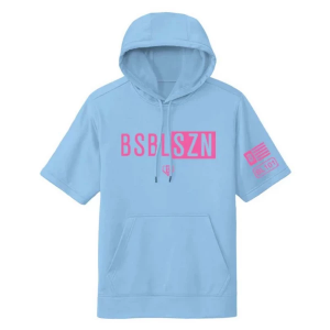 Men's Baseball Lifestyle BSBL-SZN Sleeve Hoodie V2 Baseball Mock Neck Sweatshirt Small Blue/Pink