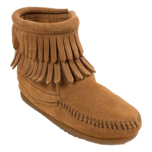 Kids' Minnetonka Double Fringe Side Zip Western Boots Little 2 Taupe