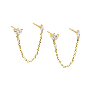 Adina Eden CZ Marquise Chain Double Stud Earrings Gold