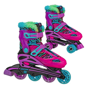 Girls' Roller Derby Girl's Adjustable 2-in-1 Quad And Youth Inline Skates 3-6 Zebra