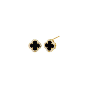 Adina Eden Pave Colored Stone Clover Stud Earrings Gold/Black