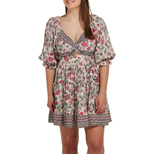 Women's Angie Keyhole Twist Puff Sleeve Dress Medium Ivory Pistachio