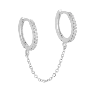 Adina Eden CZ Double Huggie Chain Earrings Silver