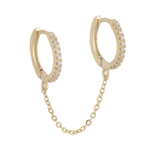 Adina Eden CZ Double Huggie Chain Earrings Gold