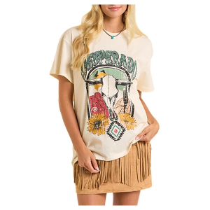 Women's Rock & Roll Denim Desperado Oversized T-Shirt Large Natural