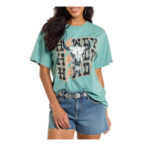 Women's Rock & Roll Denim Howdy Graphic Oversized T-Shirt Large Stillwater