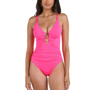 Women's La Blanca Lace Up One Piece Swimsuit Contemporary 6 Bright Pink