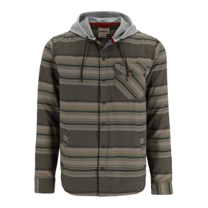 Men's Simms Santee Flannel Hoodie Long Sleeve Button Up Shirt Medium Hickory/Dolomite Blanket Stripe