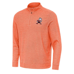Cleveland Browns Antigua Subtle Mascot 1/4 Zip 3XLarge Mango Heather