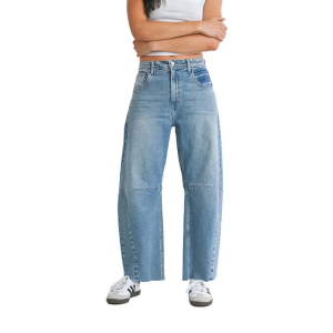 Women's Just Black Denim The Seamed Relaxed Fit Barrel Jeans Light Denim 24 27