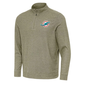 Miami Dolphins Antigua Subtle 1/4 Zip Medium Burnt Olive/Heather