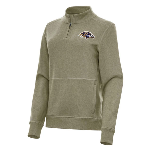 Women's Baltimore Ravens Antigua Crush 1/4 Zip Small Burnt Olive/Heather