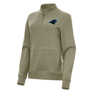 Women's Carolina Panthers Antigua Crush 1/4 Zip XSmall Burnt Olive/Heather