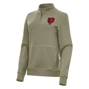 Women's Chicago Bears Antigua Crush Bear Head Logo 1/4 Zip Small Burnt Olive/Heather