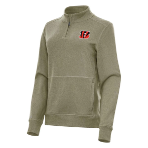 Women's Cincinnati Bengals Antigua Crush 1/4 Zip Small Burnt Olive/Heather