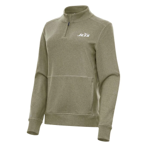 Women's New York Jets Antigua Crush 1/4 Zip Medium Burnt Olive/Heather