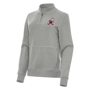 Women's Cleveland Browns Antigua Crush Mascot 1/4 Zip XSmall Grey Heather