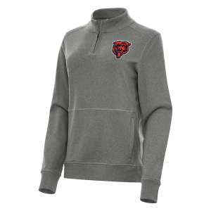 Women's Chicago Bears Antigua Crush Bear Head Logo 1/4 Zip XLarge Black Heather
