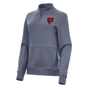 Women's Chicago Bears Antigua Crush Bear Head Logo 1/4 Zip Medium Navy Heather