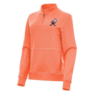 Women's Cleveland Browns Antigua Crush Mascot 1/4 Zip Medium Mango Heather
