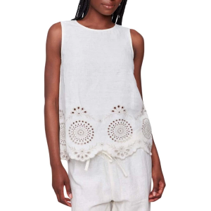 Women's Charlie B Eyelet Embroidery Linen Sleeveless Shirt Small Natural