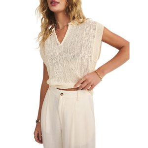 Women's Z Supply Lauden Crochet Polo Medium Sea Salt