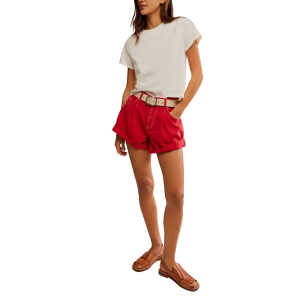 Women's Free People We The Free Danni Jean Shorts Large Hot Rod Red