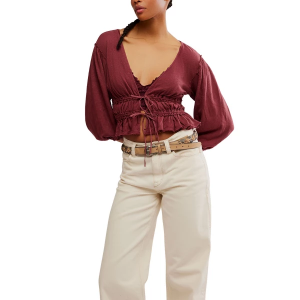 Women's Free People Let's Go Long Sleeve Blouse Medium Red Bark