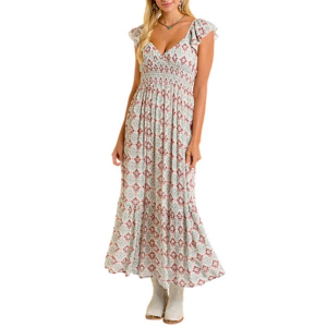 Women's Rock & Roll Denim Printed Maxi Dress XSmall Natural