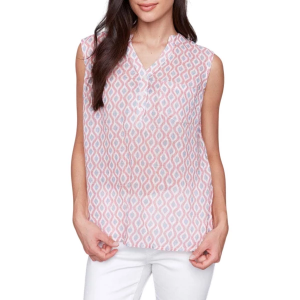 Women's Charlie B Printed Cotton Gauze Sleeveless Henley Large Waves