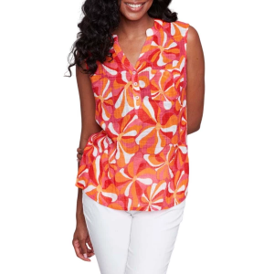 Women's Charlie B Printed Cotton Gauze Sleeveless Henley Small Groovy