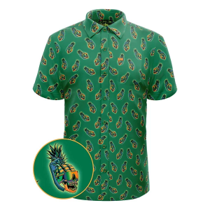 Men's Retro Rifle Numb Skull Button Up Shirt Large Green