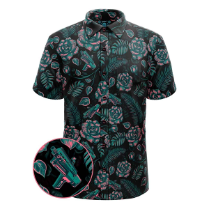 Men's Retro Rifle Shotgun Safari Button Up Shirt Large Black