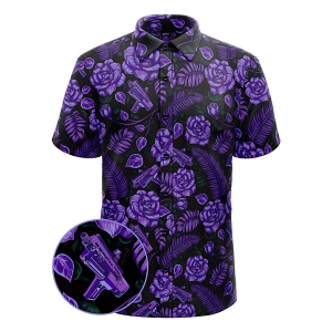 Men's Retro Rifle Shotgun Safari Button Up Shirt 4XLarge Purple