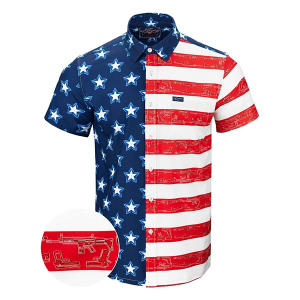 Men's Retro Rifle Old Glory Button Up Shirt Medium Red/White/Blue