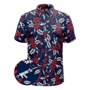 Men's Retro Rifle Patriotic Hawaiian Button Up Shirt Large Red/White/Blue