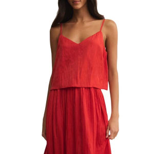 Women's Z Supply Fiore Satin Crop Scoop Neck Tank Top Medium Cabana Red