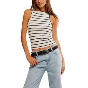 Women's Free People We The Free Mia Striped Crew Neck Tank Top Small Black And White Combo