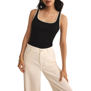 Women's Z Supply Jaidynn Whipstitch Rib V-Neck Tank Top XSmall Black