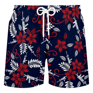 Men's Retro Rifle Patriotic Hawaiian Lounge Shorts 3XLarge Red/White/Blue
