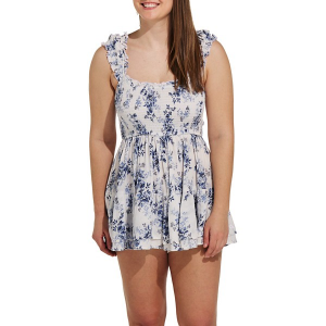 Women's Angie Smocked Romper Large White Blue