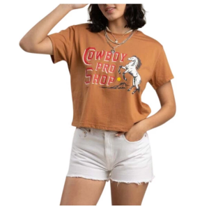 Women's Sendero Provisions Co. Cowboy Pro Shop Boxy T-Shirt Medium Meerkat
