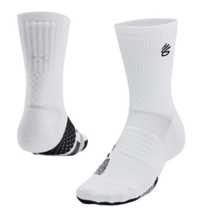 Adult Under Armour Curry ArmourDry Playmaker Mid-Crew Crew Basketball Socks Medium White/Black Singles